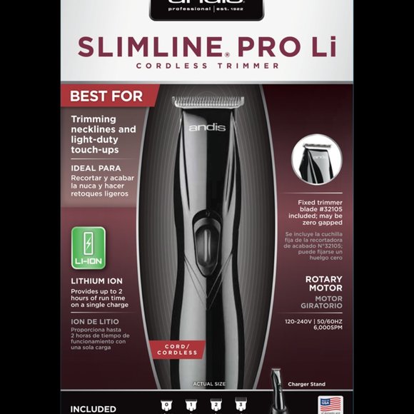 D-8 BLACK Cord & Cordless Slimline Pro Li T-Blade Trimmer, Black
